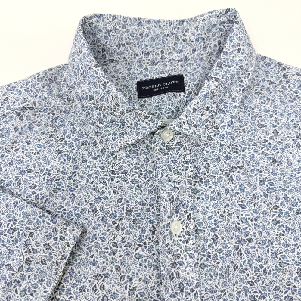 Proper Cloth Mens XXL Blue Floral Cotton Short Sleeve Button Down Shirt